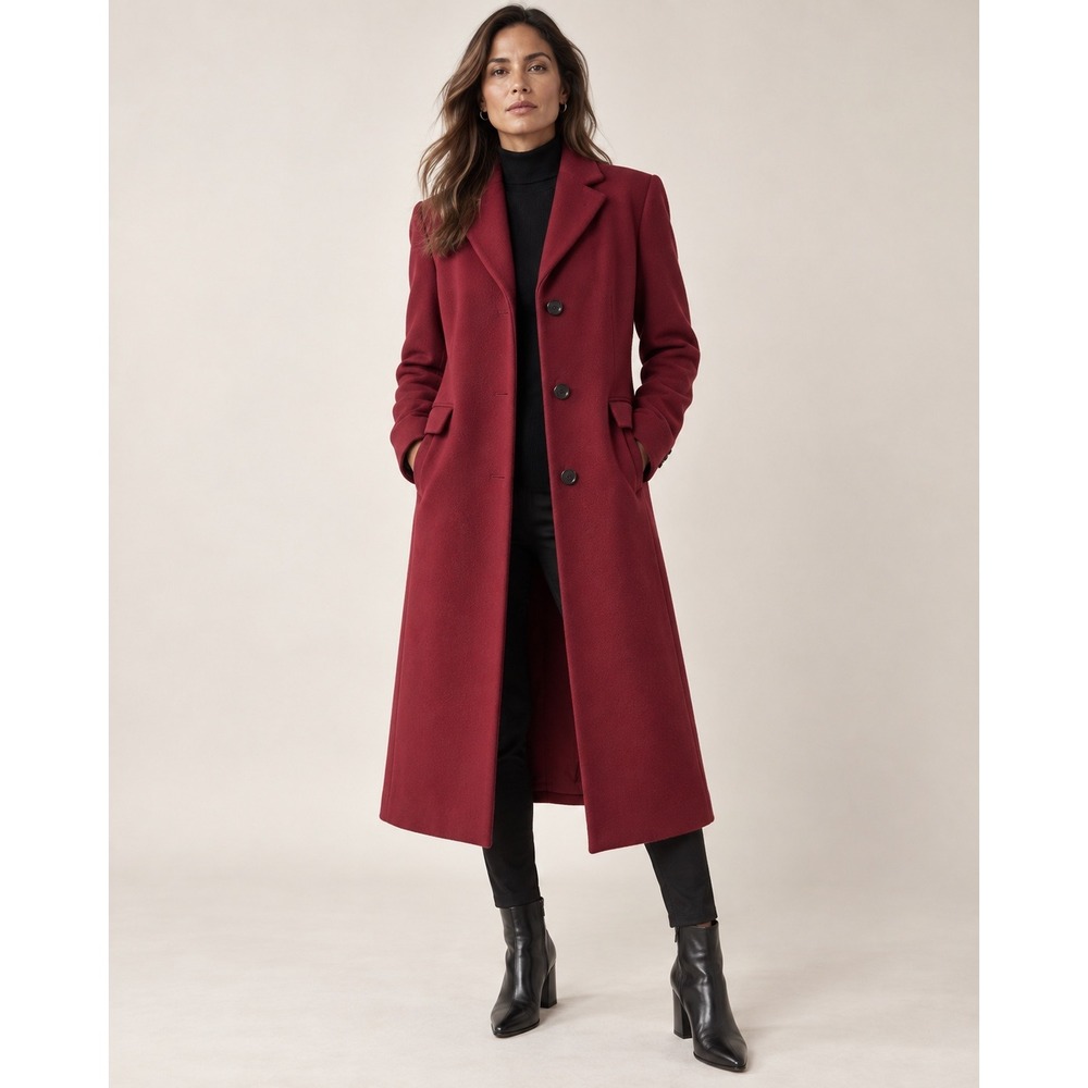 J.Crew Wool Cashmere Topcoat Women T10 Red Long Single Breasted Quiet Luxury